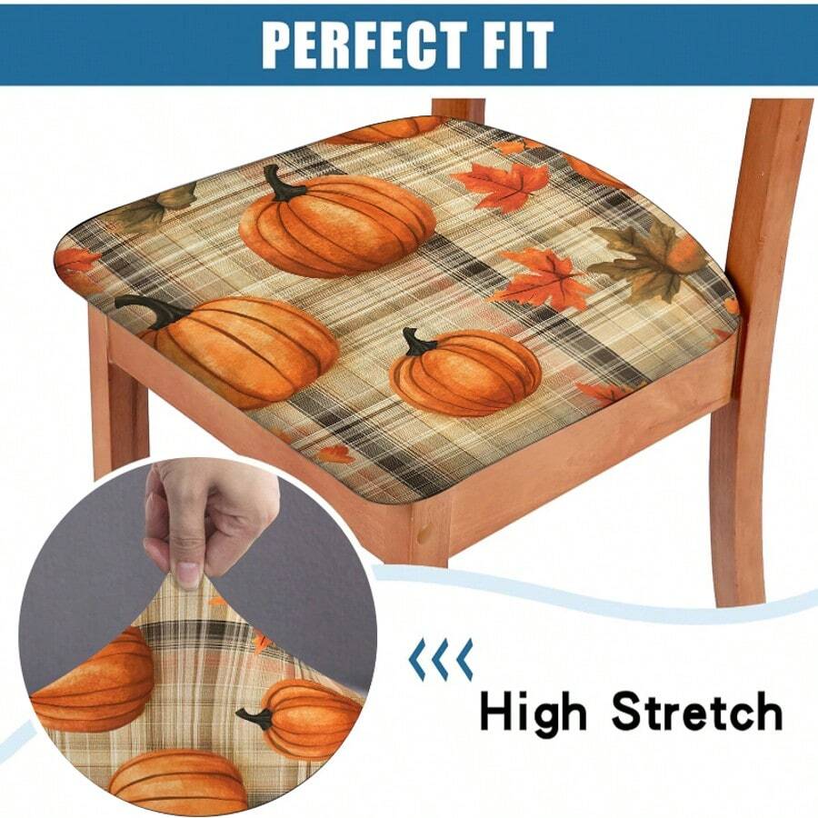 Halloween Pumpkin Printed Elastic Chair Cover, Removable & Washable, Anti-Fouling Seat Cushion Slipcover, Suitable For Living Room, Dining Room, Bedroom, Study, Office, Hotel, Store, Outdoor, Wedding, Party
