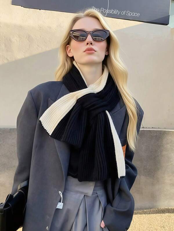 A Small Scarf Women's Autumn & Winter Cross-Knit Neck Warmer, Color Matching Versatile, Warm & Cozy Casual Neck Protection