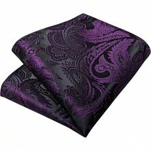 Silk Floral Necktie Set With Tie Clip, Handkerchief & Cufflinks - Paisley Ungu Tua - View 7
