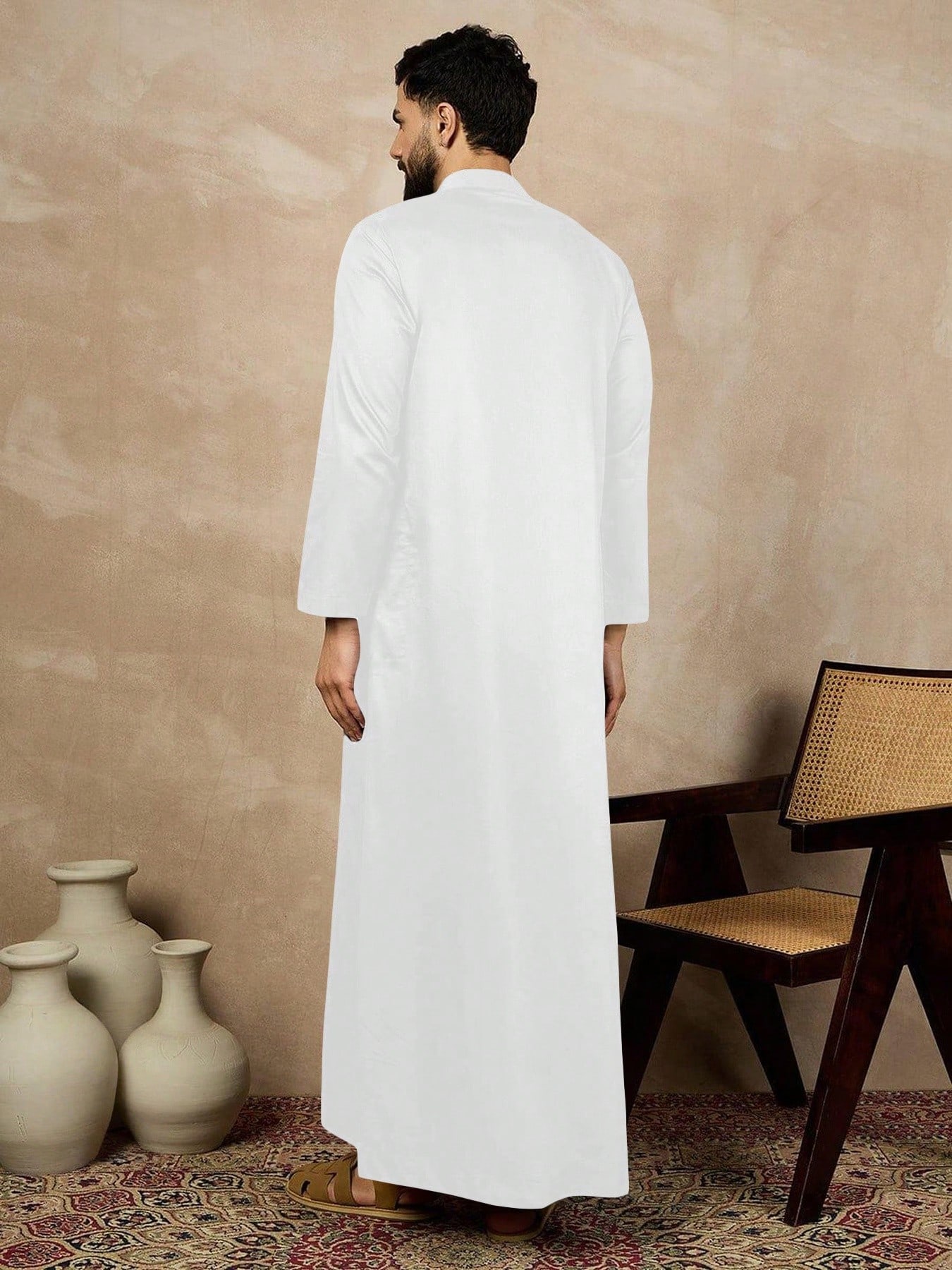 ثوب رجالي كاجوال أحادي اللون للارتداء اليومي، ذو ي...