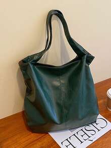 New PU Leather Women's Bag Soft Leather Large Capacity Shoulder Crossbody Bag Retro Casual Tote Bag Stylish Large Capacity Tote Bag For Women, Multi-Functional Shoulder Crossbody Bag With Detachable Strap, Perfect For Travel, Beach Vacation & Daily Use - Green - View 4