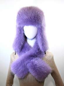 1顶加厚仿狐狸毛猎帽,帽子围巾套装,适合秋冬季户外活动,保暖百搭,可用于徒步、滑雪、骑行和日常佩戴,复古亚克力渔夫帽,保暖内衬飞行员帽,万圣节礼物 - A - 查看 8