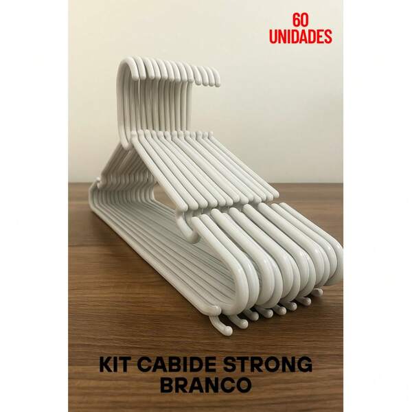 KIT 60 CABIDE BRANCO STRONG MAIS GROSSO 8MM DE ESPESSURA, RESISTENTE E DURÁVEL, P/ JAQUETAS, CALÇAS, CAMIETAS