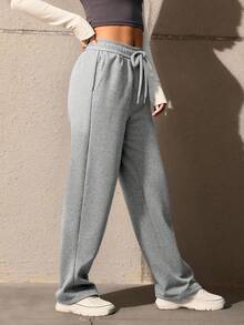 Pants Deportivo Para Mujer Pierna Ancha Corte Wide Leg - Gris Claro - Ver 3