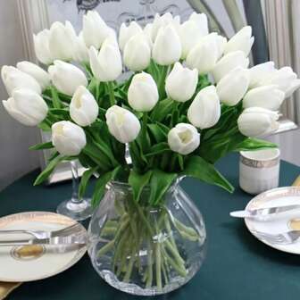 5/6/10/20pcs White Flowers Artificial Tulip,Fake Flowers,White Tulip Silk Flowers, Suitable For Mother's Day Gifts, Table Decoration, Wedding, Party, DIY Flower Bouquet, Home Decor, Artificial Plastic Flowers, Decorations, Wedding Decorations,Easter Spring Wreath Wedding Bouquet