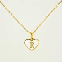 1pc Personalized Heart-Shaped White Shell Initial Necklace Stainless Steel Non Tarnish Women Letter Necklace