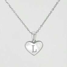 1pc Personalized Heart-Shaped White Shell Initial Necklace Stainless Steel Non Tarnish Women Letter Necklace