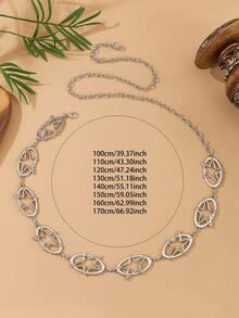 1pc Women's Western Style Belt, Hollow Five-Pointed Star Chain Waist Decoration, Fashion Versatile Body Chain Suitable For Sweater Dress, Beach, Party Fall, Autumn, Halloween - Silver - View 4