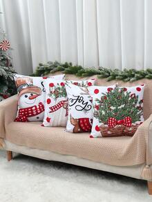 4 件套圣诞装饰枕套、雪人圣诞树驯鹿图案靠垫套、圣诞快乐派对装饰、圣诞客厅卧室装饰枕套、圣诞床椅沙发装饰沙发套、圣诞家居装饰、房间装饰、2026 新年装饰、圣诞装饰、圣诞礼物