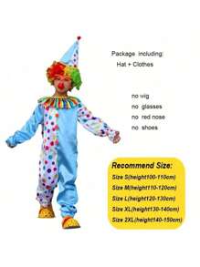 一套适合男孩和女孩的小丑套装，儿童小丑服装，儿童连体衣角色扮演服装（注意：包括帽子/连体衣，不包括道具假发/塑料眼镜/红鼻子/鞋子） - 淺藍色 - 查看 7