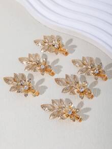 6个简约合金花叶发夹，可爱发饰，适合婚礼、日常、派对、生日、夏季、海滩等场合。 - 金色 - 查看 3