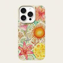 Vacation Style TPU 1pc Material Colorful Lily Flower & Lemon Pattern Full Screen Phone Case, Compatible With Iphone/ Phones Spring - White - View 5