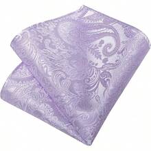 Silk Floral Necktie Set With Tie Clip, Handkerchief & Cufflinks - Lavender Paisley - View 7