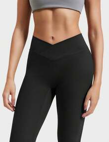 YEOREO Leggings For Women Hidden Scrunch High Waisted Yoga Pants V Cross Tummy Control Craze Compression Workout - Black - View 5