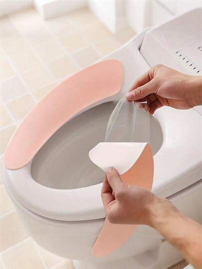 2Pcs/1Pair Adhesive Toilet Seat Cushions - Waterproof Plush Comfort Rings, Soft Non-Slip Bathroom Stickers For All-Season Use Washable Reusable Bathroom Warmer Toilet Seat Cover Pads, Toilet Seat Cushion Pad, 4 Colors
