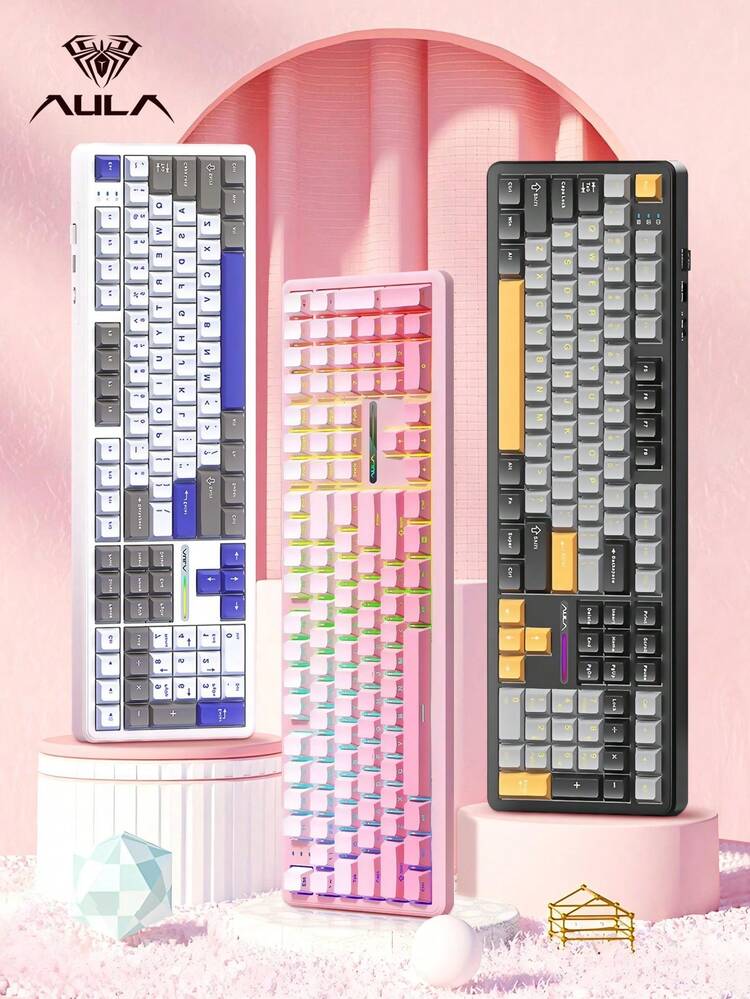 AULA F108 Three-Mode Mechanical Keyboard, Supporting Wired/Wireless Connection, 108 Fully Arranged Layout, Cool RGB Lighting Effect, Compatible With Windows/IOS System, Ergonomic Design, Suitable For Connecting Computers And Notebook Devices. - Multicolor - View 2