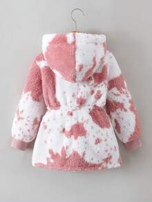 女童保暖毛绒双面连帽拉链开衫，厚实舒适，适合秋冬季 - 粉色 - 查看 6