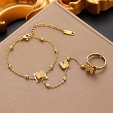 1 件时尚不锈钢哑光蝴蝶开口戒指配手链 - 彩色 - 查看 10