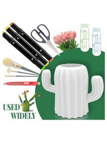 قطعة واحدة من صندوق منظم المكتب بشكل نبات الصبار - حامل أقلام وأقلام رصاص من راتنج ABS، بلون أزرق فاتح أو وردي، وعاء قرطاسية مكتبية أنيق، مثالي لمستلزمات الفن، حامل أقلام مكتب جميل