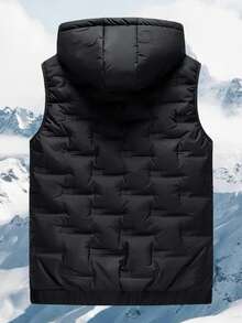 1 件男士秋冬超声波连帽背心，带拉链口袋，休闲无袖夹克，适合日常穿着 - 黑色 - 查看 2