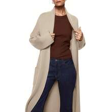 Womens Long Sleeve Maxi Cardigan Open Front Oversized Knitted Sweater Coat Casual Lapel Warm Overcoat With Pockets - Màu kaki nhạt - Xem 2