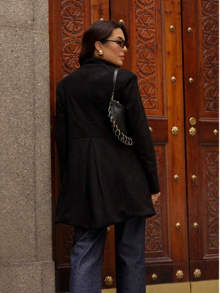 Women's Suede Overcoat Casual Elegant Party Suede Pocket - 黑色 - 查看 3