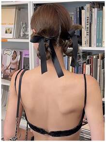 2 piezas Scrunchies de pelo con lazo negro minimalista, lazos de pelo estilo bailarina, accesorios de pelo dulces, adecuados para uso diario, lindos, sujetadores de coleta, ligas de pelo, bandas de goma para el pelo, cuerda para el pelo