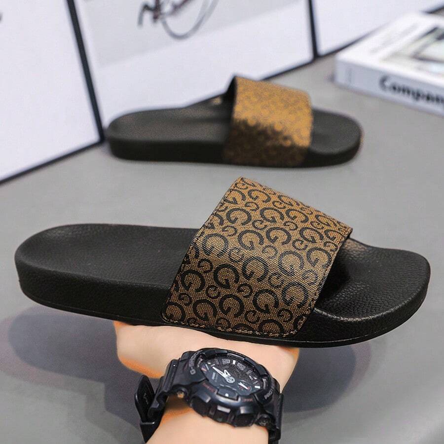 男士户外凉鞋，EVA夏季拖鞋，沙滩鞋，室内外人字拖，时尚黑色运动拖鞋，淋浴鞋 - 棕色 - 查看 1