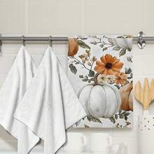 2/4/6/48 piezas Toallas de cocina/manos suaves con estampado de calabaza y floral, multiusos, paños de cocina de secado rápido, adecuados para la cocina, celebraciones, bodas, decoración y talla grande - Multicolor - Ver 8