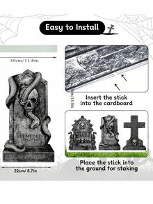 Set de 6 lápidas de Halloween, estaca de cementerio para el jardín, señal de lápida con base aterradora, material de PP, señal de lápida de tamaño grande reutilizable, grietas realistas, fácil de instalar, adecuado para decoración de lápidas en el jardín, decoración de fiesta de miedo al aire libre, decoración de ambiente de cementerio en el jardín