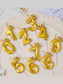Latest Gold Shell Crown Numbered 0-9 Birthday Anniversary Party Cake Decorative Candles - Gold - View 6