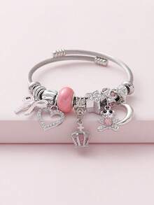 1 件优雅水晶水钻皇冠、蝴蝶结、心形吊坠和棋盘串珠不锈钢手链套装，时尚珠宝礼物，适合女性，适合派对和母亲节 - 銀色 - 查看 10