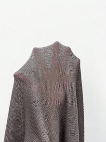 Women's Asymmetric Shawl Collar Y2K Style Batwing Sleeve Cropped Knit Top, Lightweight Sheer Pullover Sweater For Beach, Vacation, Autumn - Brown - View 8