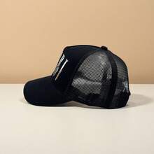 经典字母卡车帽，街头嘻哈黑星棒球帽，休闲户外网眼可调节老爹帽，男士款 - 黑與白 - 查看 5