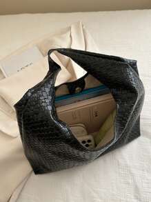 1 pièce Sac à épaule en PU tressé en forme de croissant à la mode pour femmes avec porte-monnaie