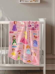 个性化水彩公主毯，定制名字女婴羊毛毯，公主生日儿童礼物，公主人物被子 RE - 彩色 - 查看 5