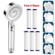 5-Mode Filter Shower Head With 5 Extra Replacement Filters, Bathroom Shower Filter Sprayer With Pressure Boosting, Lightweight Shower Head Convenient For RV, Camping, Outdoor Bathing, Bathroom Accessories. Hose Not Included.