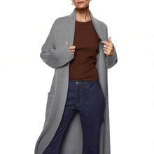 Womens Long Sleeve Maxi Cardigan Open Front Oversized Knitted Sweater Coat Casual Lapel Warm Overcoat With Pockets - Đá Xám - Xem 2