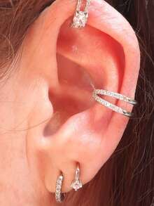 1 Piece/High-Quality Hypoallergenic 316L Stainless Steel Silver Nose Ring, Set With Zirconia, Sport And Running Anti-Loss Design, 16G Closed Hoop, Suitable As Jewelry Gifts For Boyfriend/Girlfriend. Available In Single-Layer Nose Rings, Double-Layer Nose Rings, Dangling Earrings, Cartilage Earrings, Ear Cuff Earrings, Helix Earrings - Nose Ring as Shown - View 12