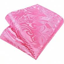 Conjunto de corbata de seda con estampado floral, incluye pinza de corbata, pañuelo y gemelos - Rosa - Ver 9