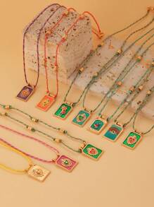 1pc Fashionable Minimalist Colorful Heart-Shaped Tarot Card Pendant Necklace, Suitable For Holidays Gift And Daily Wear