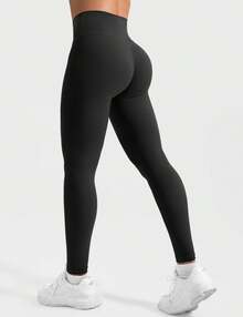 YEOREO Leggings For Women Hidden Scrunch High Waisted Yoga Pants V Cross Tummy Control Craze Compression Workout - Black - View 4