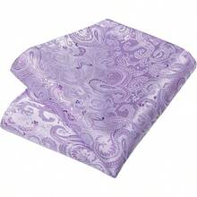 Silk Floral Necktie Set With Tie Clip, Handkerchief & Cufflinks - Lavender Purple - View 5