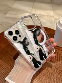 1pc Cow Pattern Magnetic Wireless Charging Transparent Anti-Fall Phone Protective Case, Soft + Hard Material, Suitable As Holiday Gift Compatible With IPhone 15 16 Pro/Pro Max/14 15 16 Plus, Anti-Fingerprint And Scratch-Resistant Glossy Transparent Cover, For Both Men And Women Waterproof Shockproof