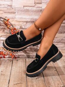 女士秋季新款蝴蝶结厚底厚底乐福鞋，时尚百搭休闲鞋