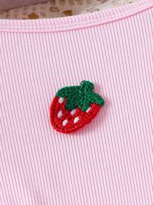 Young Girls' Casual Fashion Mesh Puff Sleeve Cute Strawberry Print Dress, Spring/Summer