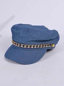 قبعة بيريه مزينة بسلسلة معدنية بطراز قديم مهترئ، قبعة صبي أنيقة عادية، قبعة محبوكة متعددة الاستخدامات مناسبة للخريف/الشتاء للخارج والتنقل والسفر والحفلات والاستخدام اليومي، إكسسوارات الخريف