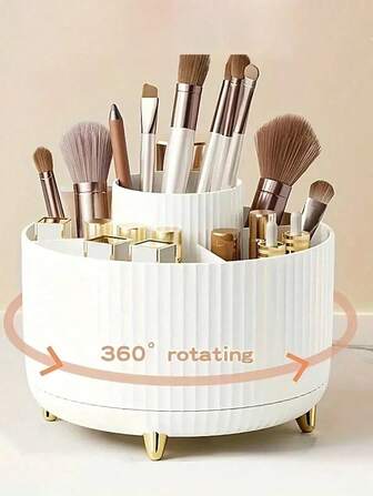 1 pieza Organizador de maquillaje giratorio de escritorio, caja de almacenamiento de papelería, portaplumas, estantería para exhibir cosméticos, organizador multifuncional para brochas de maquillaje, caja de almacenamiento de plástico para brochas cosméticas