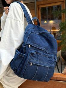 百搭时尚女士帆布背包，休闲背包 - 藍色 - 查看 4