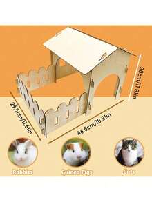 1 Set Castillo de madera para conejos, refugio de madera para interiores para conejos, chinchillas, hámsters y cobayas - Multicolor - Ver 3